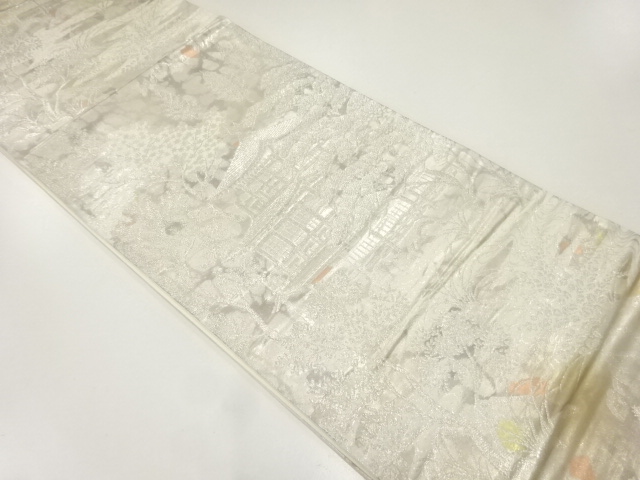 引箔寺院風景模様織出し袋帯